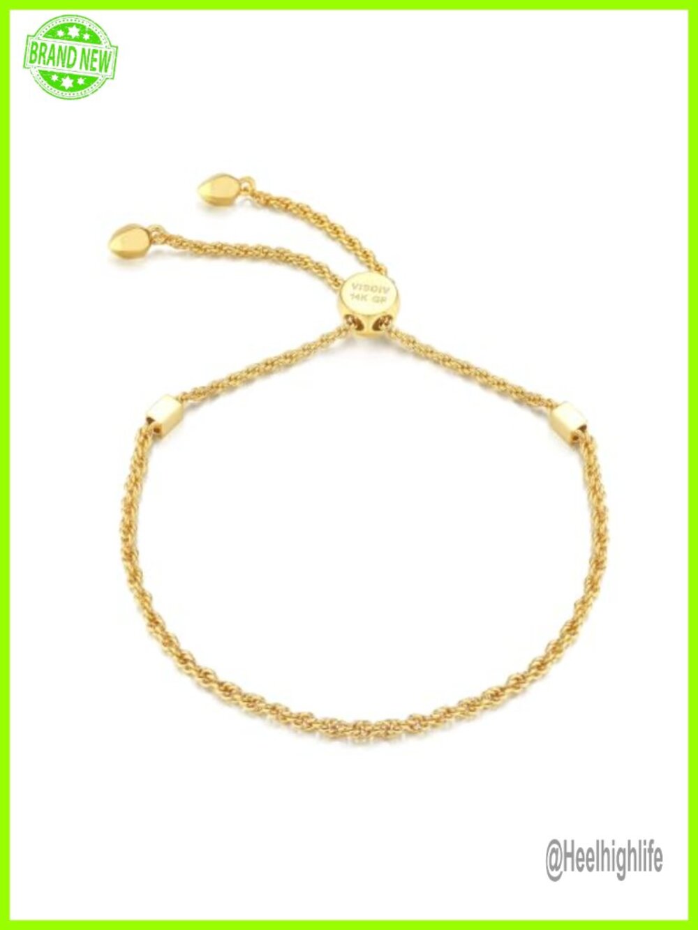 14k Gold Plated Sterling Silver Twisted Rope Chain Bracelet Adjustable